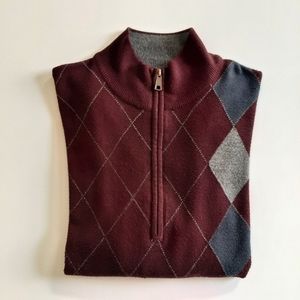 Haggar burgundy argyle men's sweater with mock collar XL
